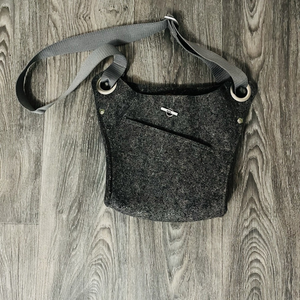 Ibex Gray Recycled Felted Wool Crossbody Bag Adjustable Strap Inner Pockets Eco
